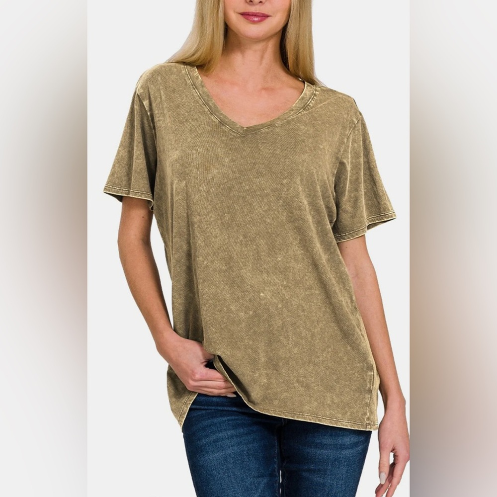 ZENANA Mocha Brown Acid Wash Top Size Medium 100% Cotton